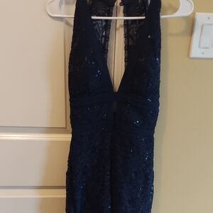 Macy's Navy Sequin Backless Dress